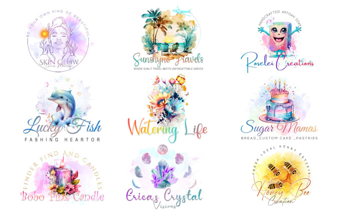 design unique watercolor  logo with branding kit