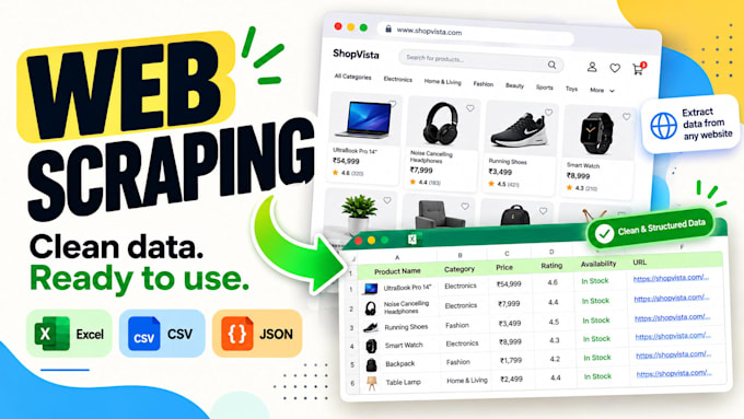do web scraping and data extraction into clean excel or CSV files