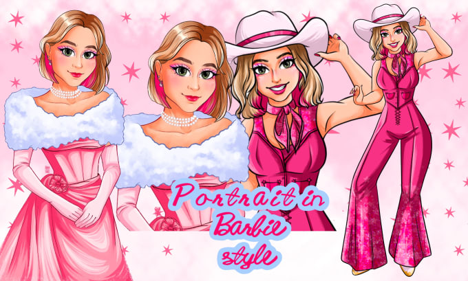 Zeichnen sie in cartoon portrat im barbie stil avatar logo schonheit