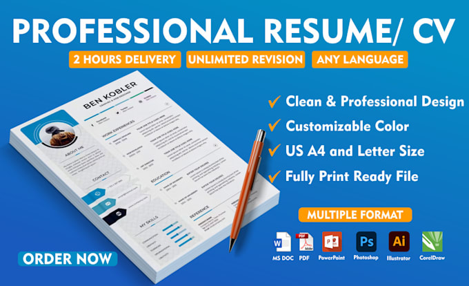revamp, write, design ats optimized resumes, cvs and cover letter in 2 hr