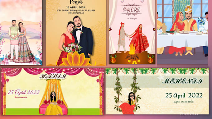 create a unique caricature wedding invitation video in just 10 dollar