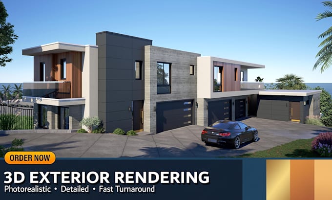 create a photorealistic 3d exterior rendering of your house