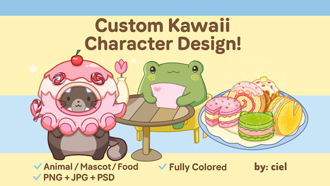 draw cute animal, mascot, food or anything in kawaii style