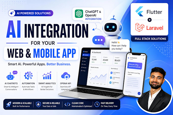 integrate ai  into your laravel website or flutter apps