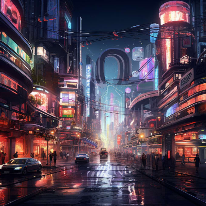 Draw cyberpunk futuristic city art by Raisasashary | Fiverr