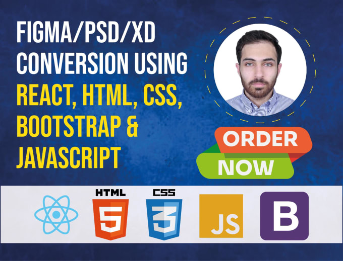 Create frontend using react, html, css, bootstrap, and javascript by ...