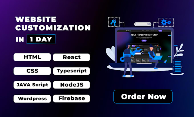 customize wordpress, HTML, CSS, javascript typescript, react, nodejs, firebase