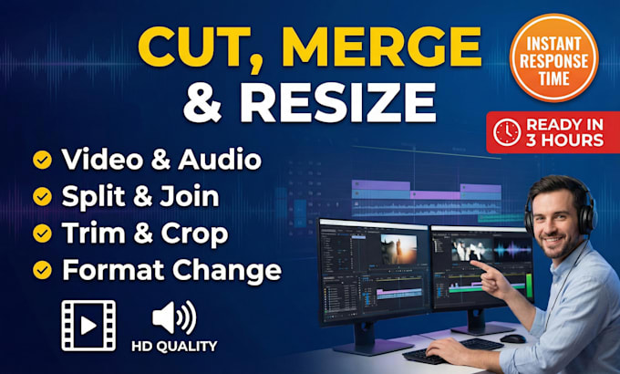 professionally cut, trim, split, join, resize and merge your video or audio