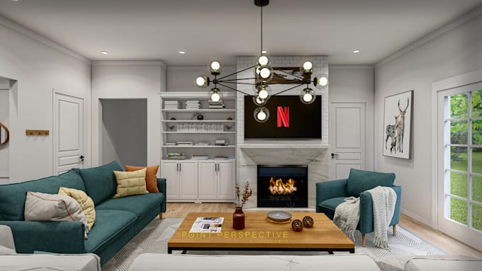 make sketchup model of the living room design and 3d rendering