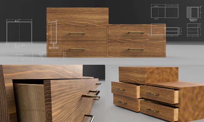make a 3d cad model, 2d technical drawings and renders