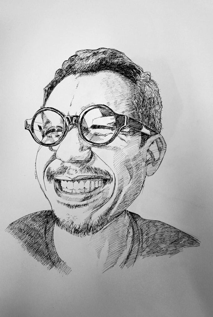 Draw a portrait with ink drawing in black and white by Mednune Fiverr