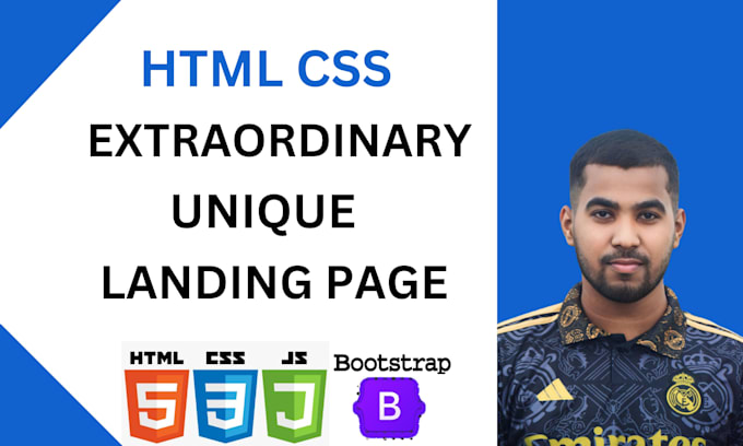 Create extraordinary unique outstanding landing page with html css and js