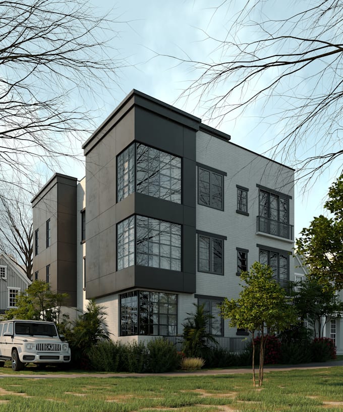 create 3d exterior rendering and facade design