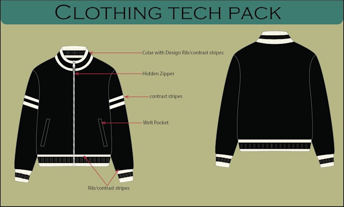 do clothing tech pack and flat sketch for the manufacturer