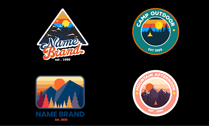 make a design about mountains and camping suitable for trucker hats 6 panel etc