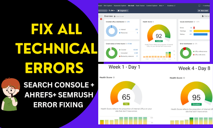 fix search console,indexing issues,semrush,ahrefs or moz, technical SEO errors