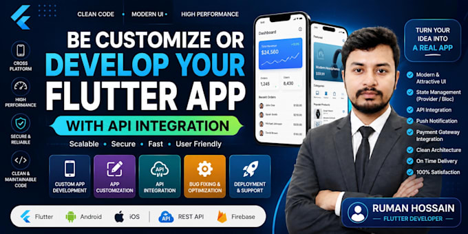 be customize or develop your flutter app with API