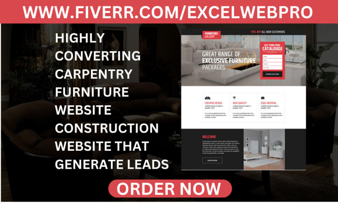 design carpentry, furniture, construction website furniture landing page funnel