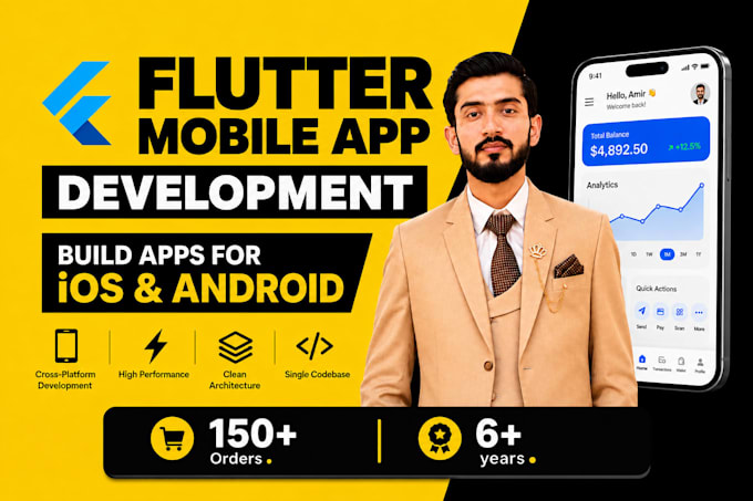 develop flutter mobile app for android and ios with firebase and API integration