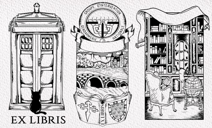 draw personalized ex libris stamp illustration