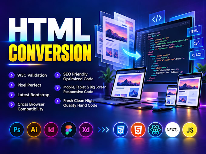 convert figma to HTML, CSS, js, jquery, react