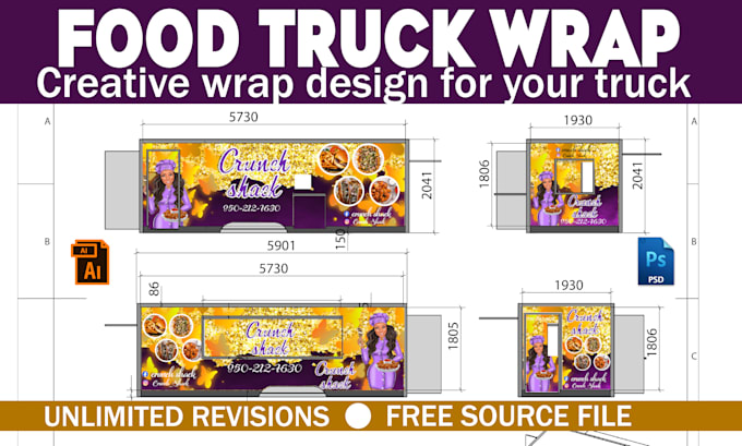 Create stylish food truck wrap food van wrap or food trailer wrap