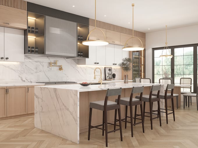 design kitchen interior in 3d and render