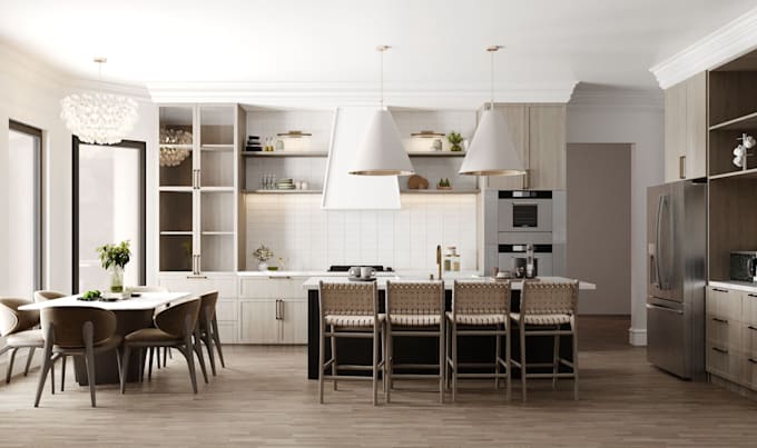 do kitchen design 3d rendering and space planning