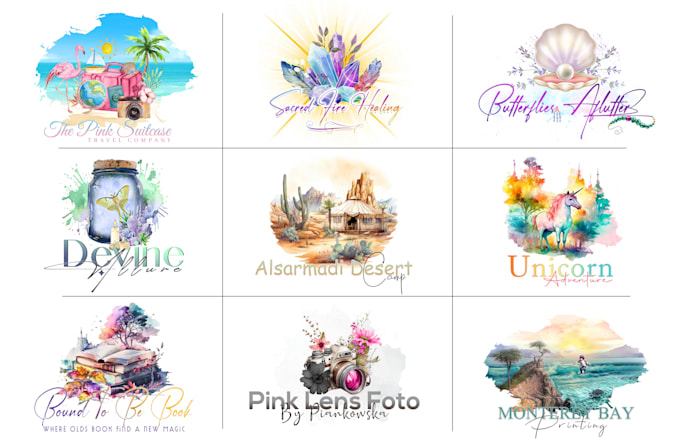 do unique creative feminine signature watercolor logo with branding