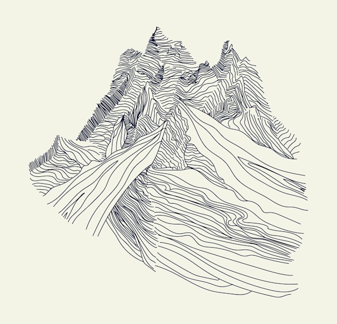 design hand drawn line art of mountains and nature scenes