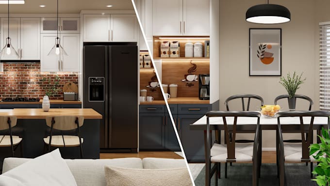 do kitchen, bathroom interior design and 3d rendering