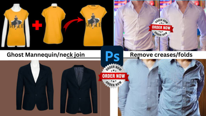 do ghost mannequin or neck joint, remove creases from cloths