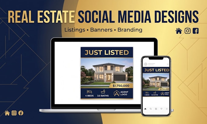 design real estate social media posts and banners