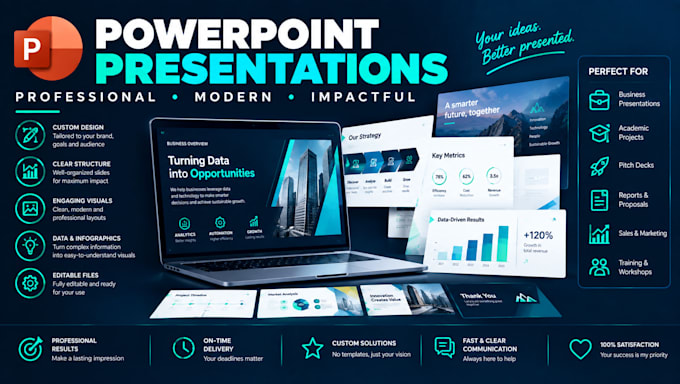 create professional powerpoint presentations, pitch decks and reports