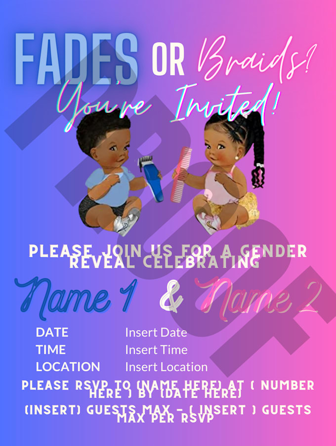 Personalize a gender reveal invitation by Graphicsbyjay05 Fiverr