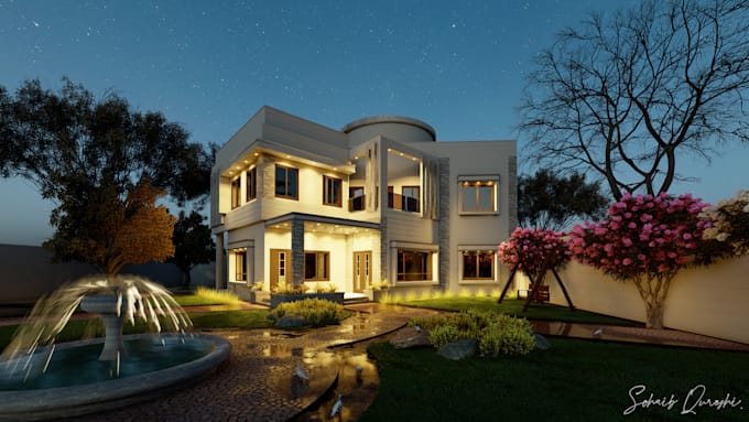 do residential house facade 3d modelling and rendering