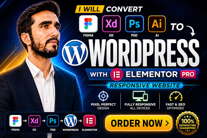 convert figma to wordpress, xd or PSD to wordpress, figma to elementor website