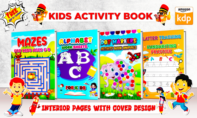 create kids activity book, workbook and interior pages for amazon KDP