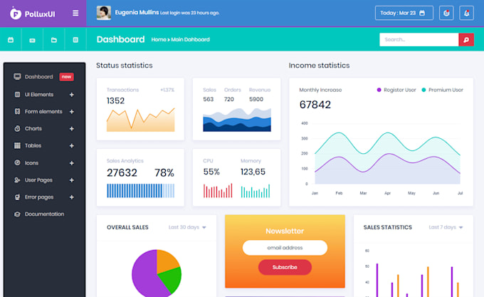 create a professional dashboard UI UX for your saas or CRM