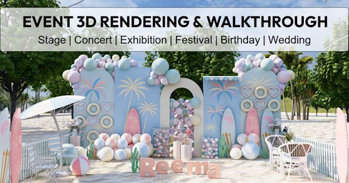create 3d design for concert, exhibition, festival, birthday or wedding events
