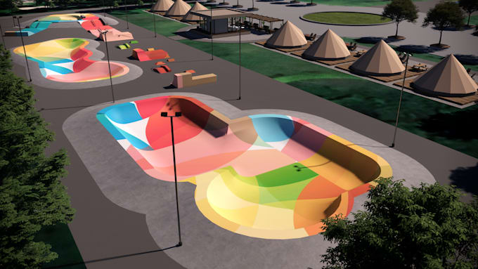 create realistic 3d visualizations of skatepark, pump track, and bmx race track