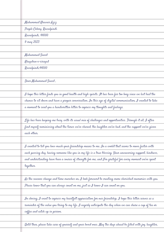 Do handwriting notes and letters by Khawaraja | Fiverr