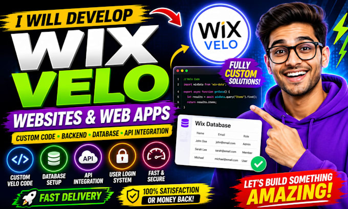 develop wix velo website with custom backend functionality and apis