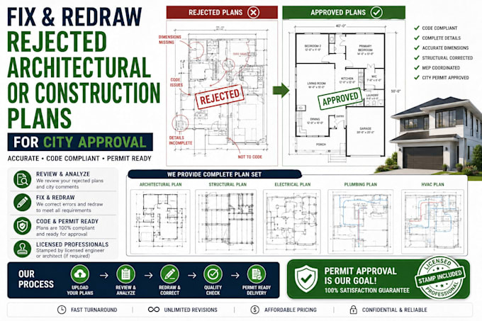 fix and redraw rejected architectural or construction plans for city approval