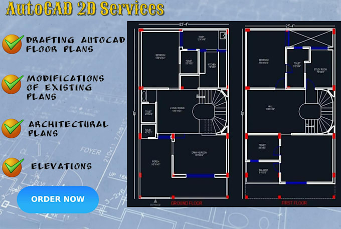 Draft 2d architectural, floor plans and elevations by Nassaj1993 | Fiverr