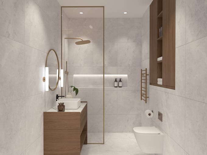 design modern bathroom interior design and 3d rendering