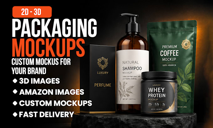 do 2d 3d box, bottle packaging mockups, ai, amazon product images
