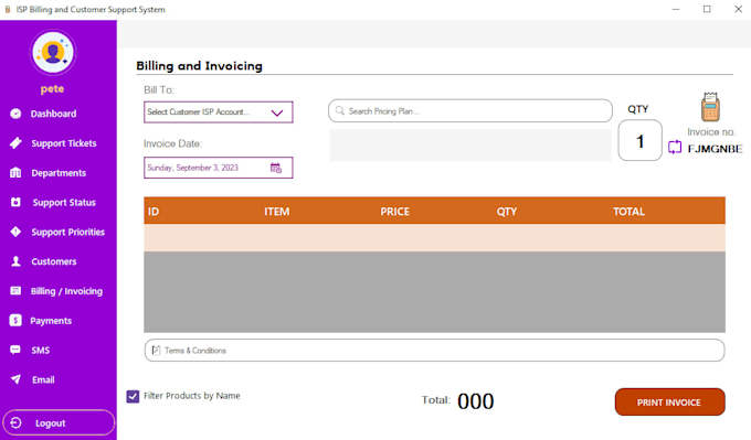 develop a billing  system with invoicing, SMS alerts and emailing