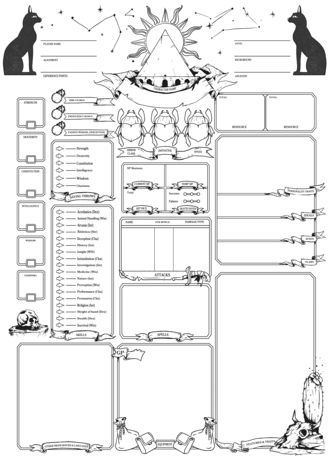 Design a custom dungeons and dragons character sheet for you by