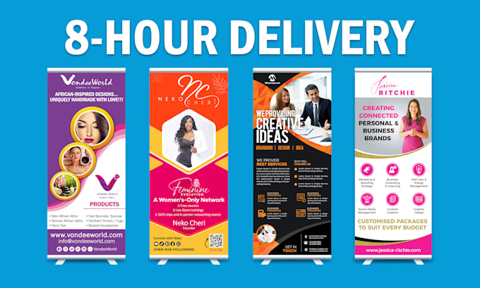 design roll up banner, retractable banner, pull up banner, or roller banner
